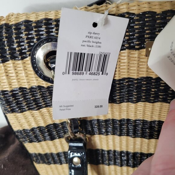 NWT Kate Spade Rattan Black Striped Bow Shoulder Three Pocket Bag W/ Dust Cover - Picture 7 of 14